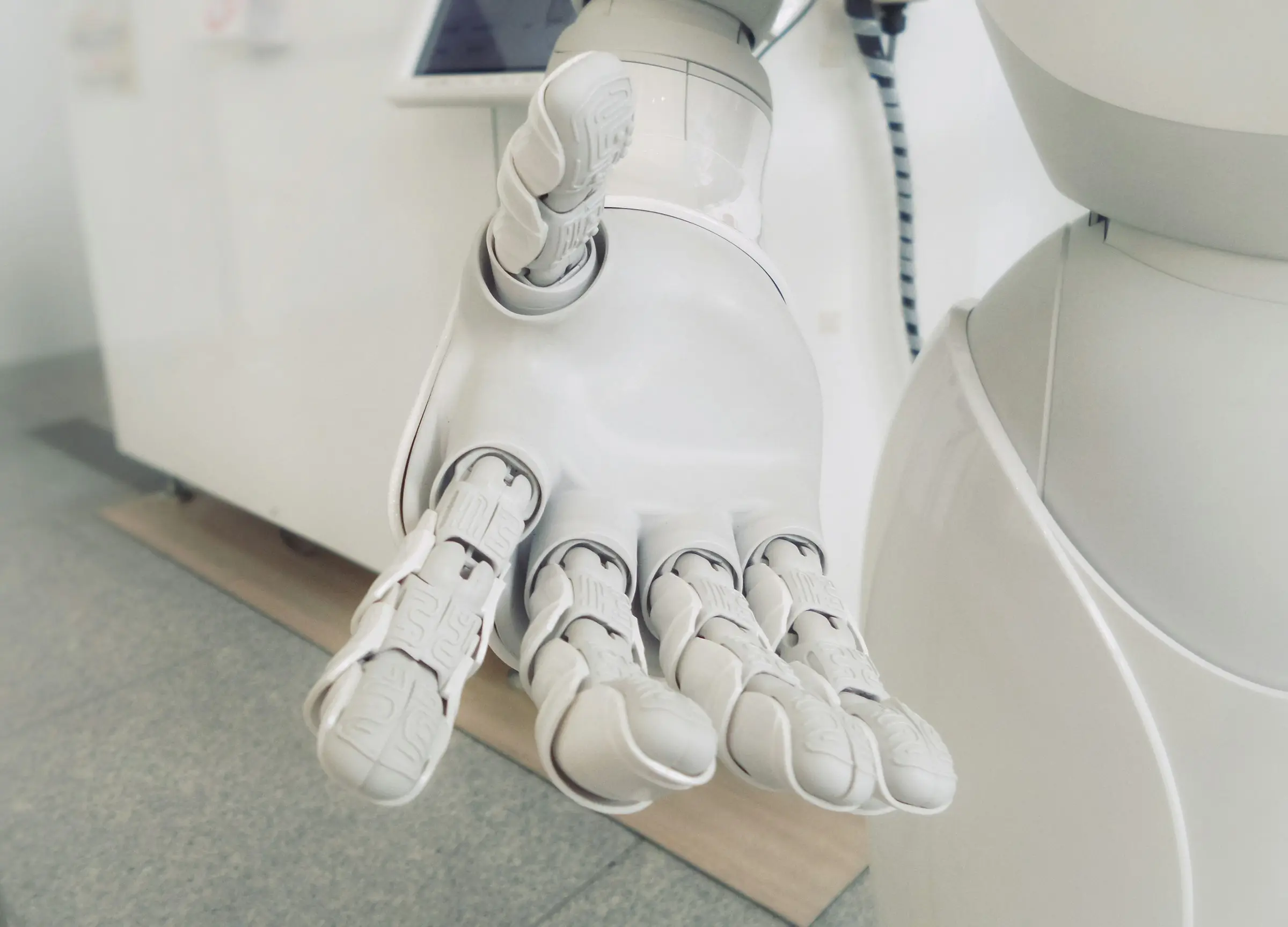 Close-up of a robotic hand's articulated fingers